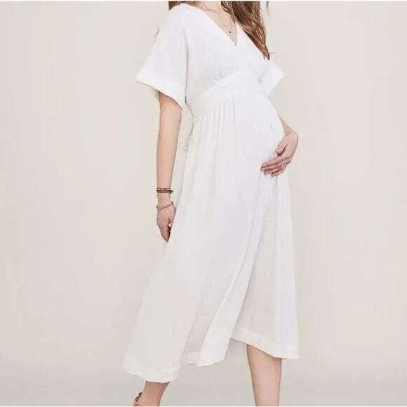 Hatch The Carolina Short Sleeve V Neck Cotton Maternity Dress White Women Size 0 - Picture 3 of 7
